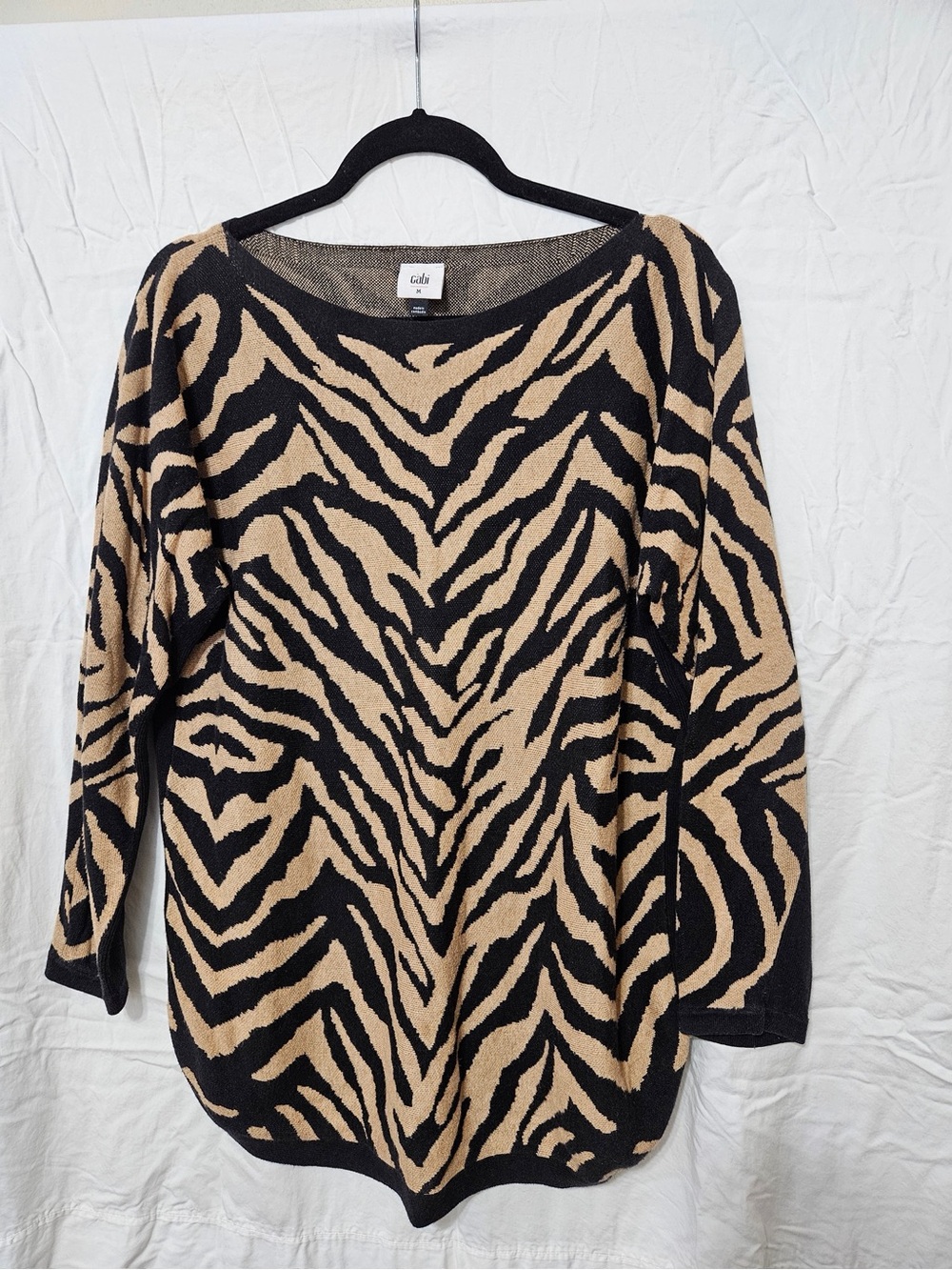CAbi Black and Tan Zebra-Print Scoop Neck Sweater